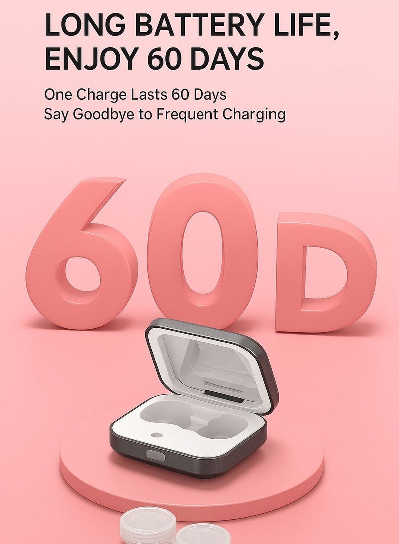 طقم حافظة عدسات للسفر، حافظة عدسات لاصقة محمولة 3 في 1 مع وظيفة التنظيف، منظف عدسات لاصقة كهربائي بالاهتزاز مع وظيفة شحن USB، مرآة مكياج بإضاءة LED للعناية اليومية لتنظيف العدسات اللاصقة بسرعة. - Image 4